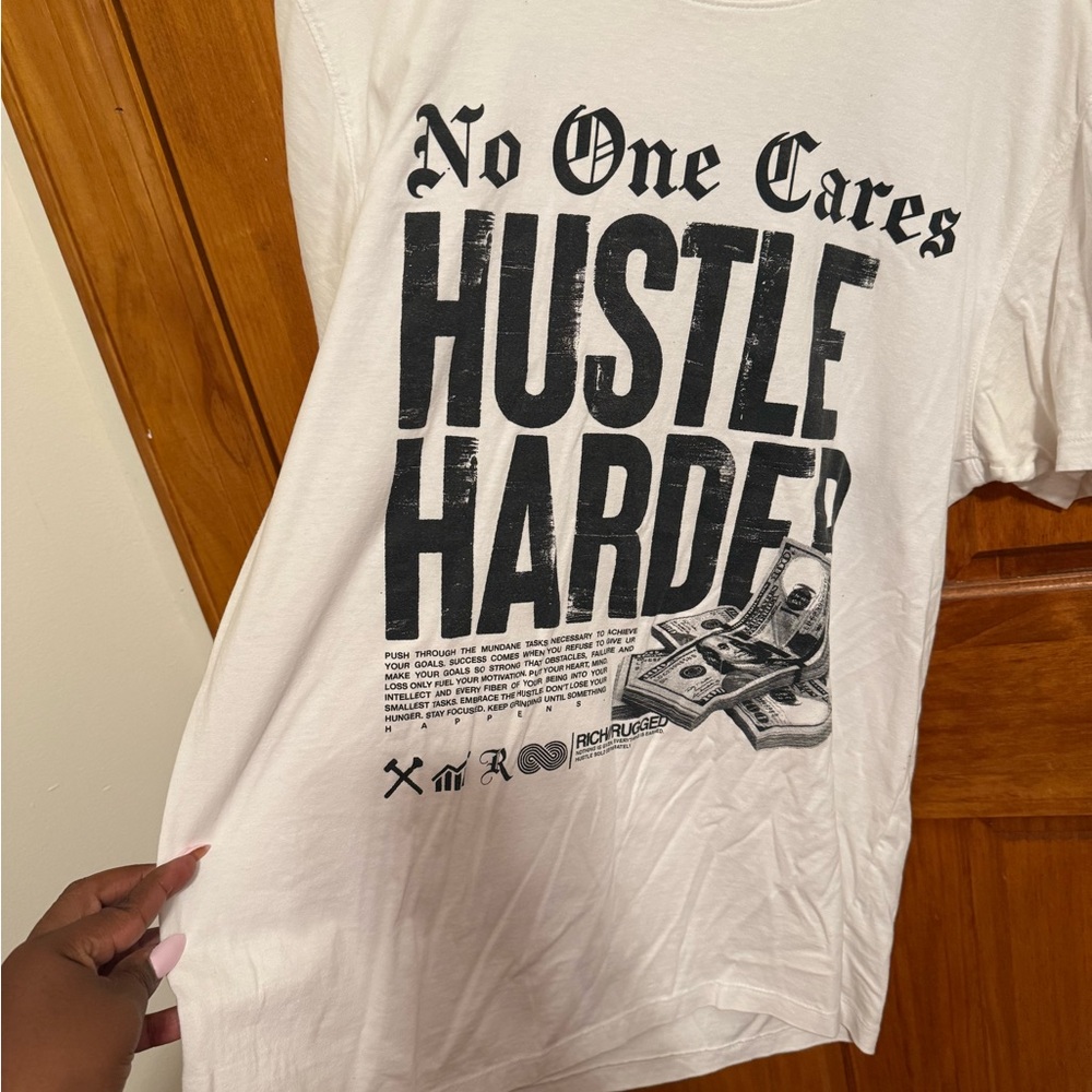 White Graphic Tee with Bold Text